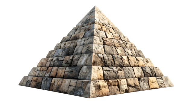 Stone pyramid, isolated, showing detailed stonework and shadow against a transparent background