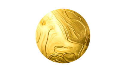 A golden sphere with textured, swirling patterns against a stark black background