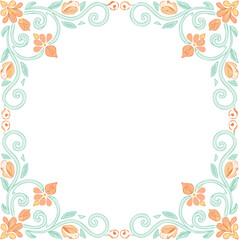 Floral frame with pastel flowers and swirls for invitations and wedding cards