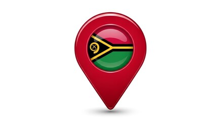 Glossy Red Map Pin Icon Featuring the Vibrant Flag of Vanuatu