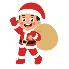 Illustration of a Boy Dressed as Santa Claus