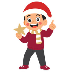 Illustration of Boy with Christmas Star