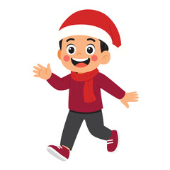 Cartoon Boy Wearing Santa Hat and Scarf
