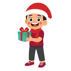 Illustration of Boy with Christmas Gift
