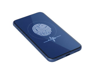 Isolated mobile phone with fingerprint and heartbeat on screen for security purposes