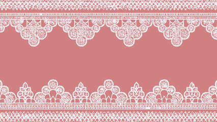 Elegant white lace border pattern on dusty rose background for textile, fabric, and t shirt design