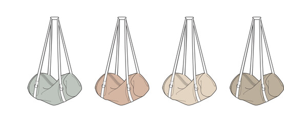 Collection of minimalistic hanging baby bassinets, showcasing four gentle color variations of comfortable infant cradles for peaceful sleep and serene nursery decor design