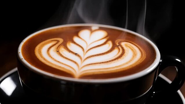 Barista's Latte Art on a Fresh Cappuccino Coffee