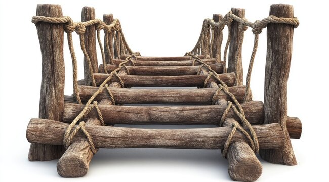 Fototapeta Wooden rope bridge, perspective view