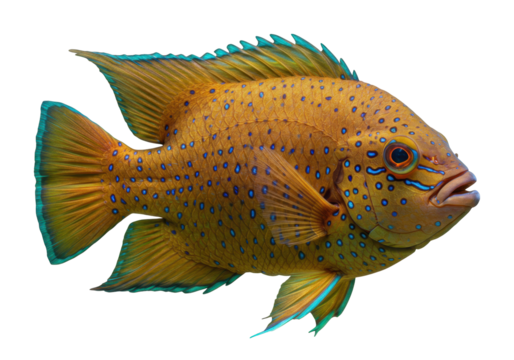 Isolated Spotted Grouper, a colorful saltwater fish with vibrant hues and detailed scale pattern