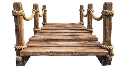 Wooden footbridge with rope railings