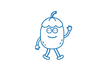 Blue line art shows a smiling pepper waving while walking forward joyfully