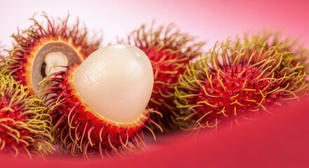 Captivating close-up showcasing the vibrant and exotic Rambutan fruits