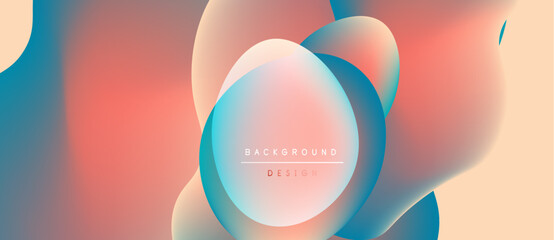 Abstract fluid shapes blend, creating soft color gradients. Peach, blue hues dominate composition. Minimalist design suggests modern aesthetic.