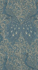 Elegant vintage seamless pattern with ornate peacocks and baroque swirls.