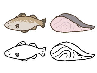 手描きの真鱈と切り身