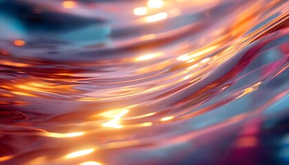 Abstract image featuring flowing, shimmering lines of orange and gold light against a background of blue and purple hues, creating a dynamic and ethereal effect.