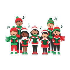 Festive Christmas Carolers - A Diverse Group Singing Holiday Songs.