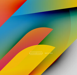 Abstract colorful shapes overlap, creating dynamic gradients. Smooth transitions suggest movement, modern aesthetic. Background design element.