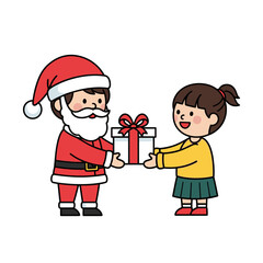 Santa Claus Giving a Gift to a Happy Little Girl on Christmas Day.