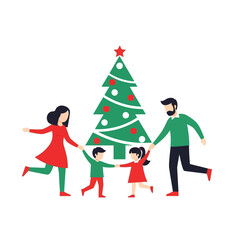 Happy Family Celebrating Christmas Together Around a Decorated Tree.