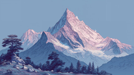 Mountain outline drawn unevenly and broken in the middle pastel background modern illustration imperfection challenge concept obstacles commercial use royalty free stock photo generated ai