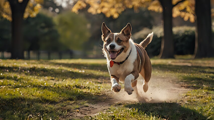 Dog running in park