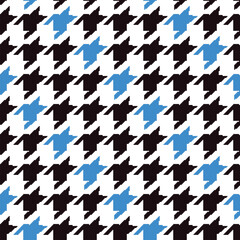Geometric houndstooth black and white seamless pattern with pied-de-poule ornament. Monochrome graphic design. Modern minimalist stylish squared background. Vector chequered motif for fabric, textile.