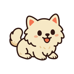 Fluffy Cream Pomeranian or Spitz Puppy Sticker Sitting