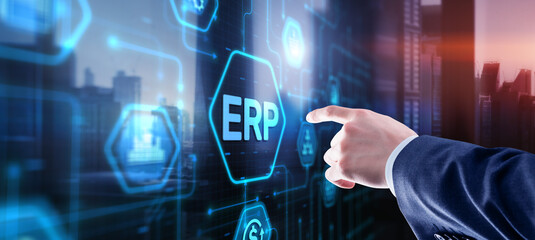 ERP. Enterprise resource planning. Technology concept on virtual screen