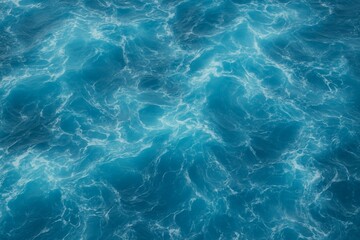 Fototapeta premium Vivid turbulent ocean water surface with dynamic swirling waves in bright blue tones, symbolizing energy, nature, and the travel concept of adventure. Ai generative