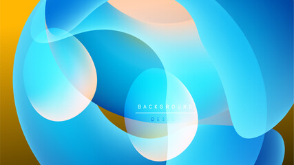 Abstract fluid shapes overlap, creating vibrant blue, orange gradients. Background features text background design. Modern aesthetic.