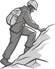 Man climbing mountain adventure hiking outdoor activity rock climbing with backpack and helmet extreme sport vector illustration