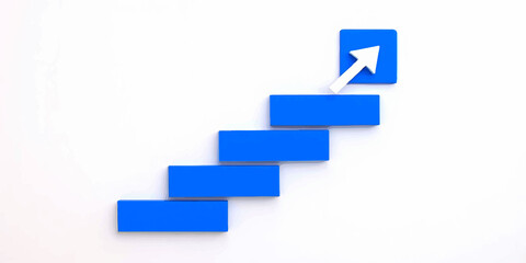 Business graph with a prominent red arrow showing market trend information and some business concepts on a clean white background