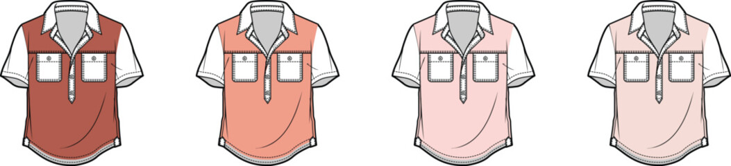 Collection of Polo Shirts in Various Shades of Red and Pink, Front View