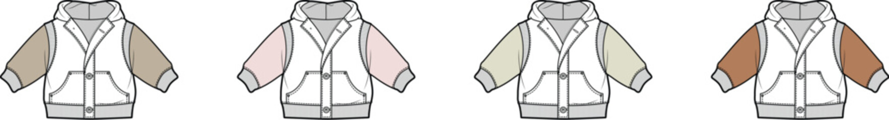 Colorful Hooded Jackets Fashionable Apparel in Brown, Pink, Beige & Orange