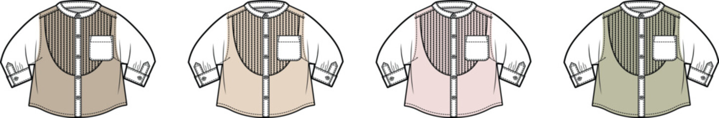 Collection of Flat Design Vests with Pocket Detail in Muted Colors