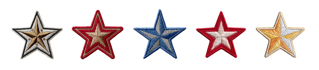 Collection of five colorful star shapes isolated on white.