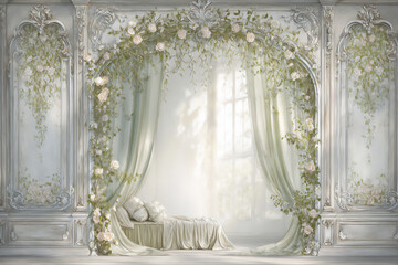 luxurious rococo floral bedroom decor