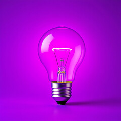 Fototapeta premium Glass light bulb on vibrant purple background. AI image