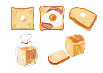 朝食_食パンの手描きイラスト