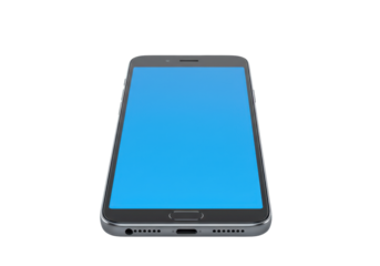 Isolated smartphone displaying a blue screen on a generic device for advertising