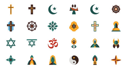 Diverse religious symbols illustration showcasing cultural beliefs and traditions representations