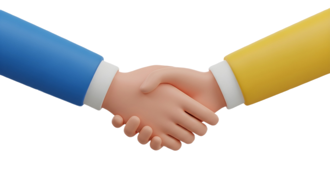 Cartoon hands shaking in a business agreement on transparent background, png - Powered by Adobe