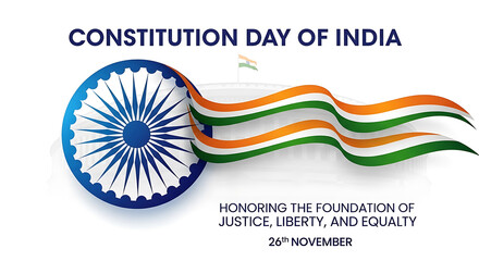 Vector art of constitution day of india banner with ashoka chakra and indian flag