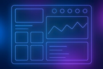 Minimal Futuristic UX Wireframe Overlay with Glowing Blue and Purple Lines