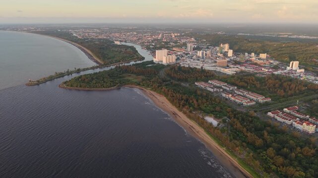 Miri Coastal Aerial sunset view, Sarawak, Malaysia