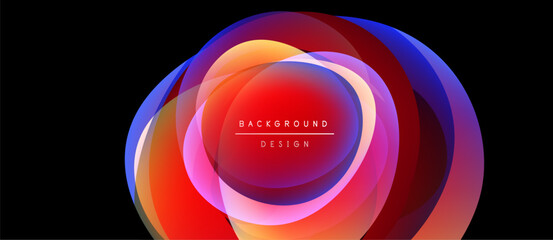 Fototapeta premium Abstract colorful layers create circular design. Vibrant gradients blend, forming dynamic visual element against black backdrop.