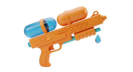 An orange and blue plastic toy water gun image on transparent background, png