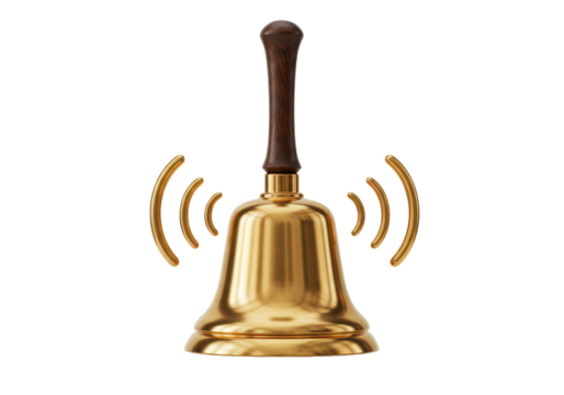 Isolated gold service bell rings with wooden handle for attention in luxury setting